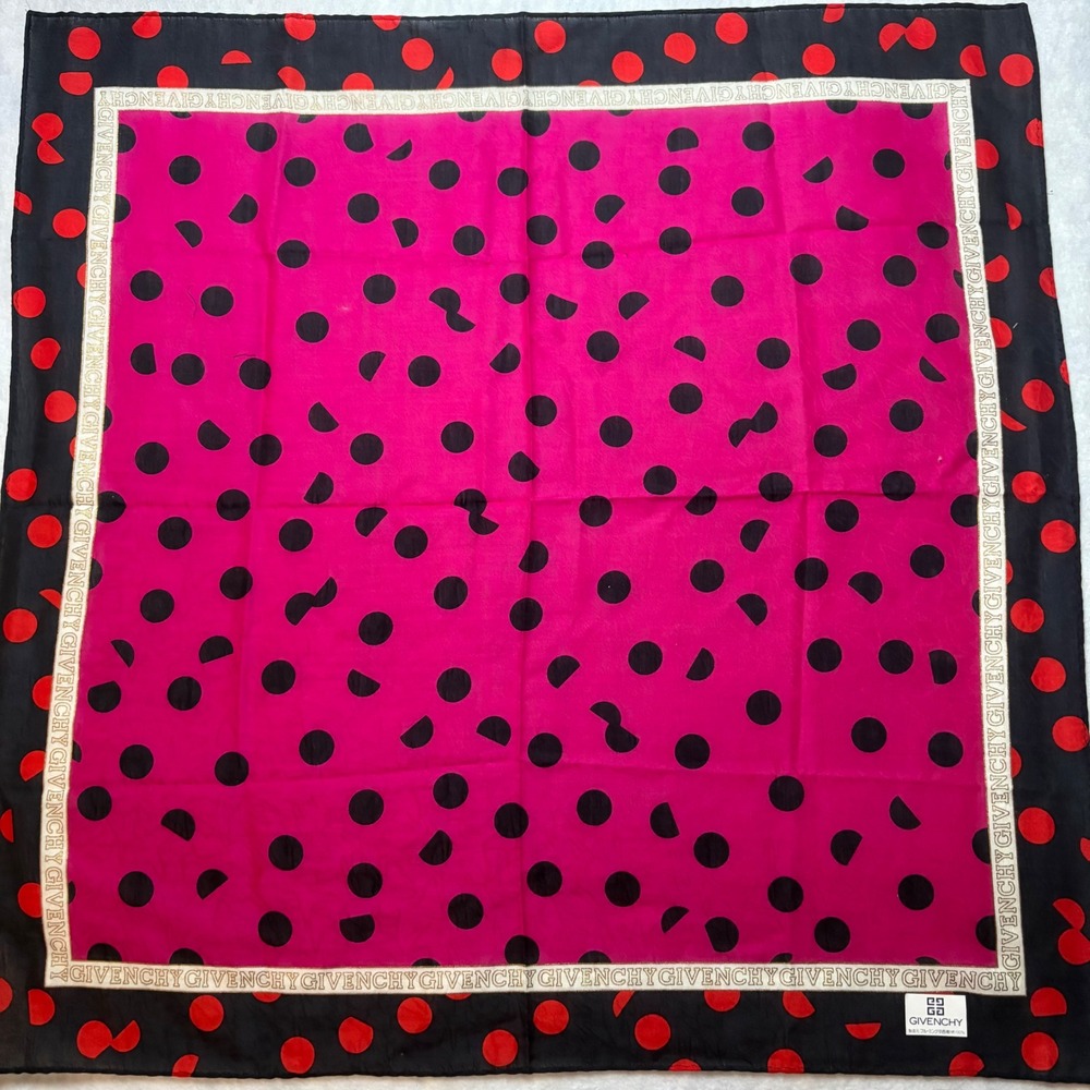VTG GIVENCHY Scarf Handkerchief Polka Dot Cotton Pink 19.5"